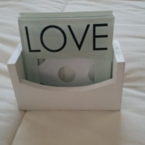Glass coasters with wood holder